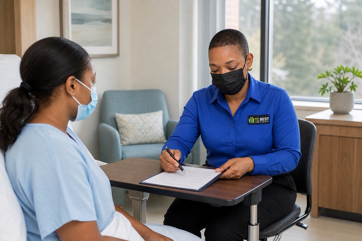 Hospital & Assisted Living Notary Visits Notary providing a bedside document signing for a hospital patient